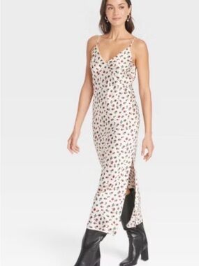 A New Day Red Rose Print Satin Slip Maxi Dress, M